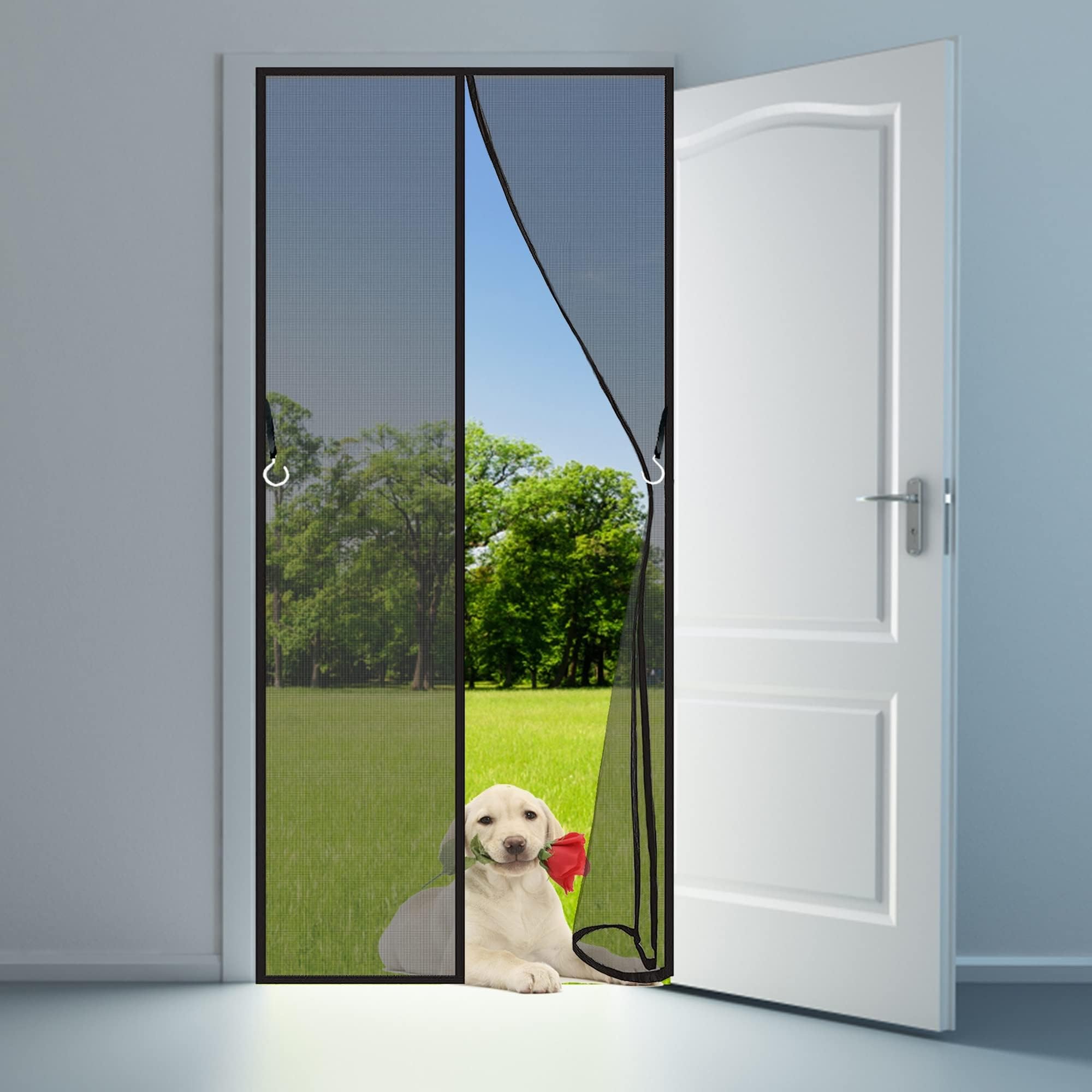 Fly Screen Door, 175x235cm Fly Screens for Doors,Keep Insects Out Mosquito Door Screen Automatic Closing,Toddler and Dog Friendly Black