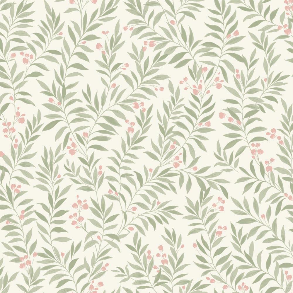 Yöl Green,Pink,White Maison Green Pink Floral Wallpaper Paste The Wall White Vinyl Textured