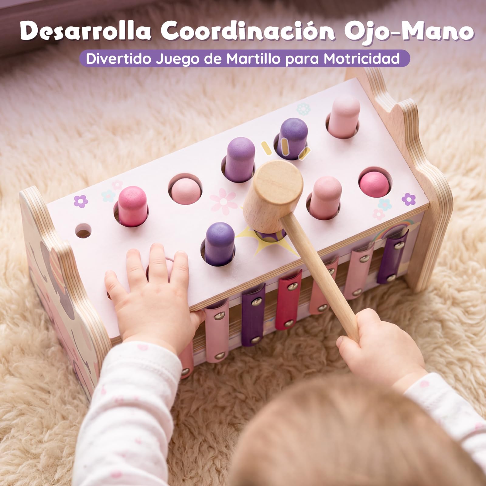 Lehoo Castle Juguetes Montessori 1 Año, Juguete de Madera con Xilófono y Martillos para Bebés, Juguetes Educativos de Motricidad para Niños, Regalos de Cumpleaños y Navidad para Niñas 1-3 Años