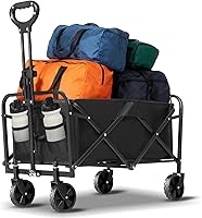 iHomey Foldable Utility Wagon Cart with Wheels - 220lbs Capacity, Collapsible for Beach, Garden, Camping, Shopping - Black