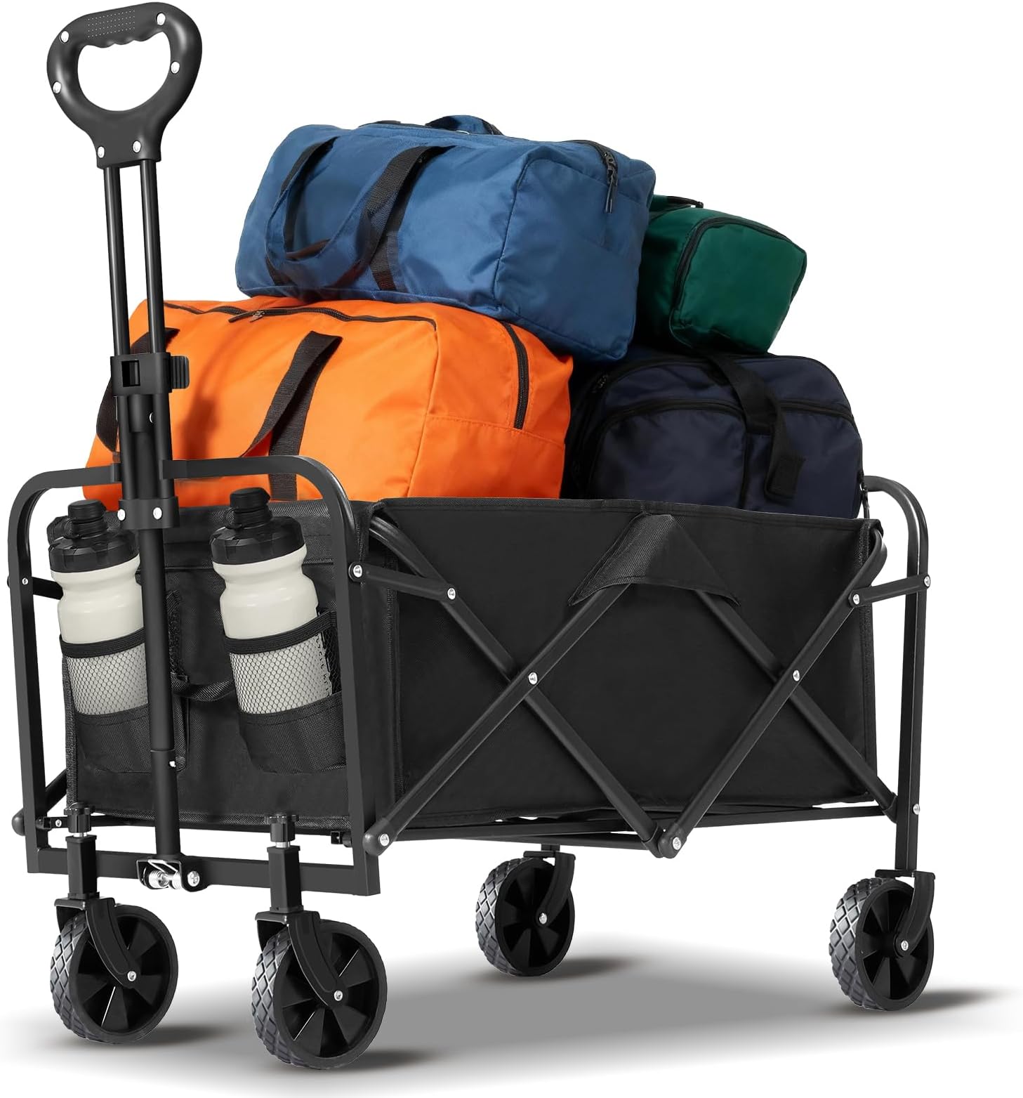 Collapsible Folding Wagon Cart with Wheels, 220 LBS Capacity, Lightweight Portable Utility Cart with Flexible Handle for Grocery Sports Garden Camping