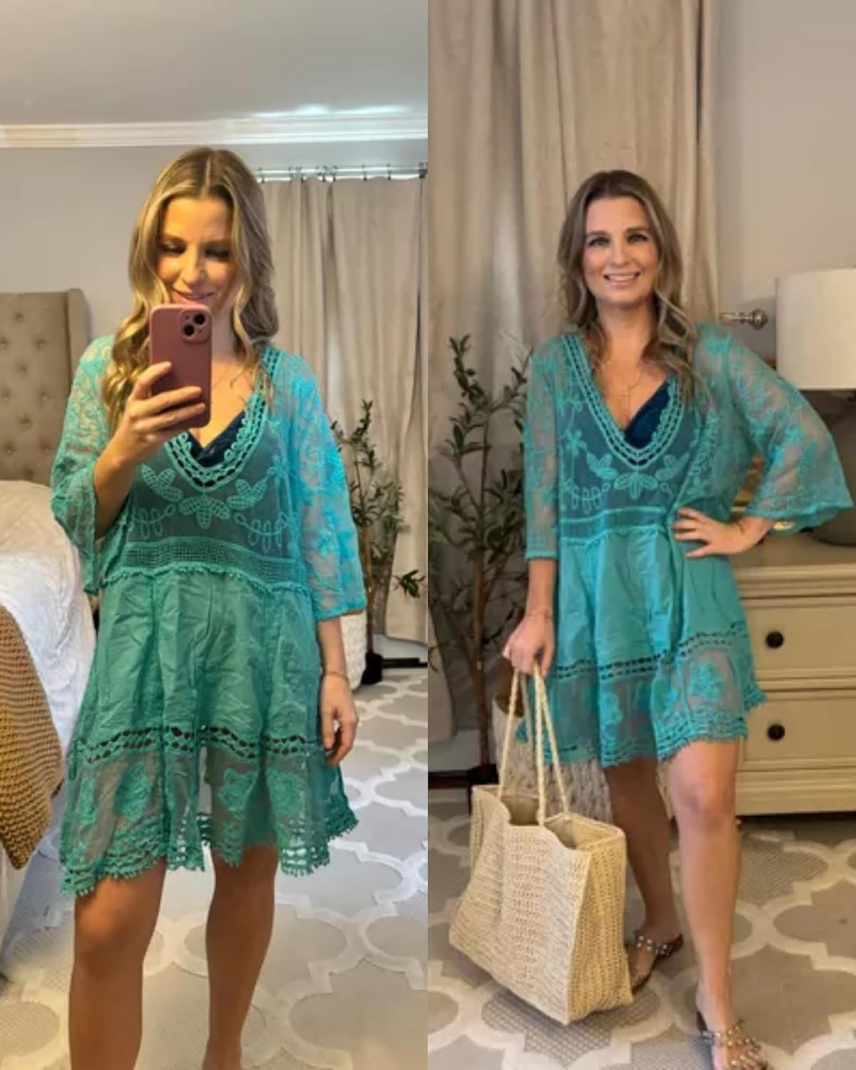 Bsubseach Women Lace Swimsuit Cover Up Bathing Suit Coverups V-Neck Swimwear Beach Vacation Dress - Image 6