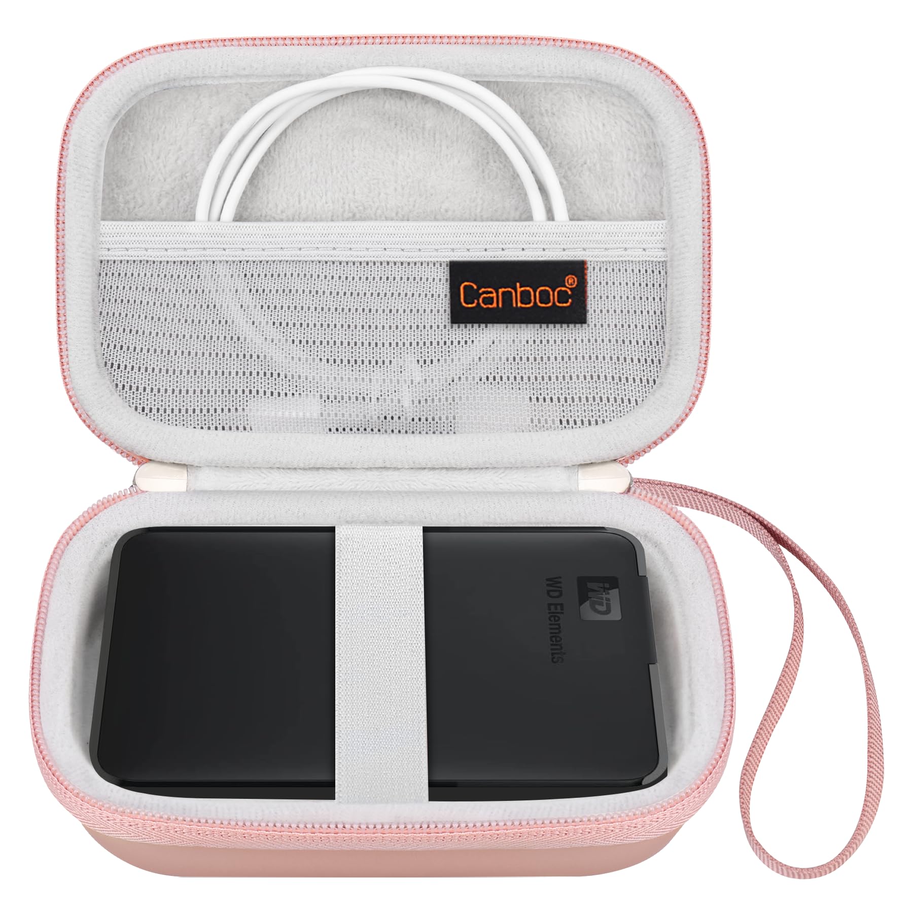 Canboc Hard Drive Carrying Case for Western Digital Elements WD My Passport Canvio Basics Seagate Backup Plus Slim 1TB 2TB 3TB 4TB, External Hard Drive Case, Mesh Bag fits USB Cable, Rose Gold