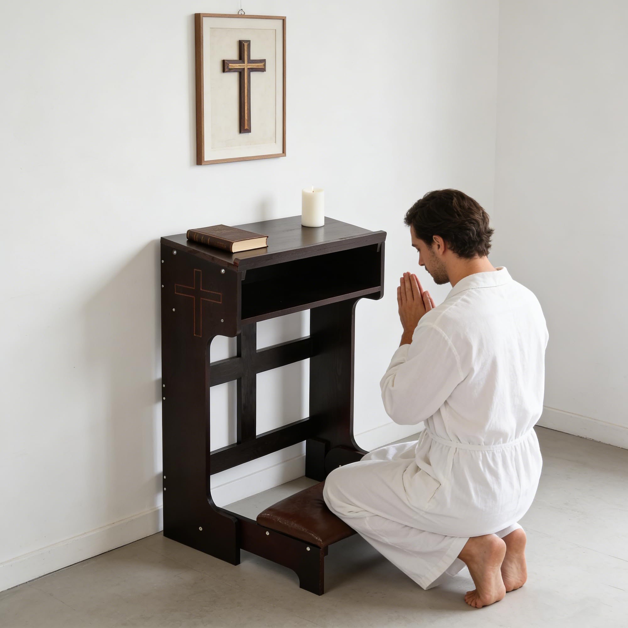lesolar Panca per preghiera con cassetto, sedia da preghiera chiesa, sgabello tavolo con panca pieghevole, sgabello da preghiera inginocchiatoio da preghiera, regali religiosi per meditazione e