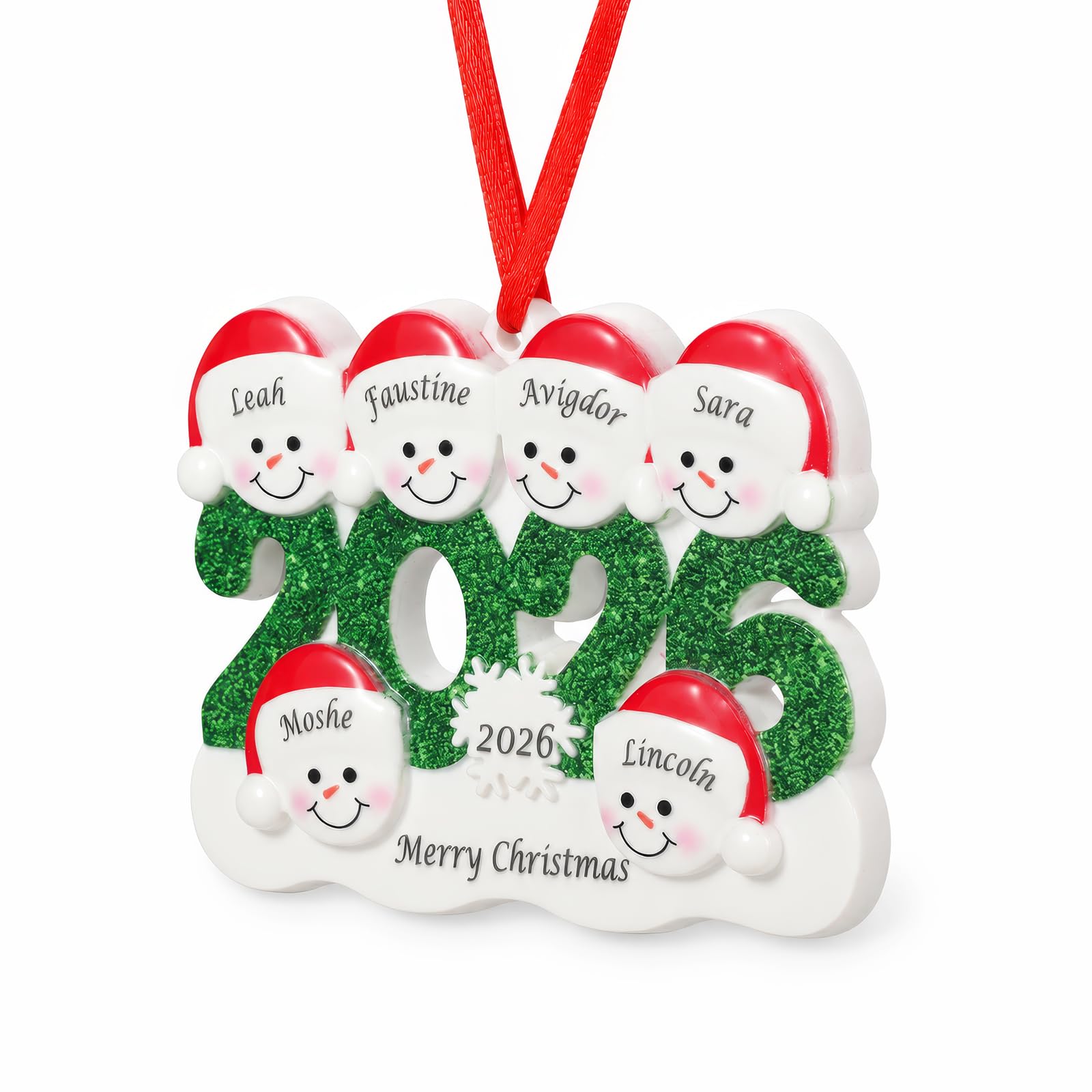 Jeweidea Personalised Family Christmas Ornament with Names Resin 3D Snowman Christmas Tree Ornament Hanging Decoration Xmas Gift for Family Friends，6 Names