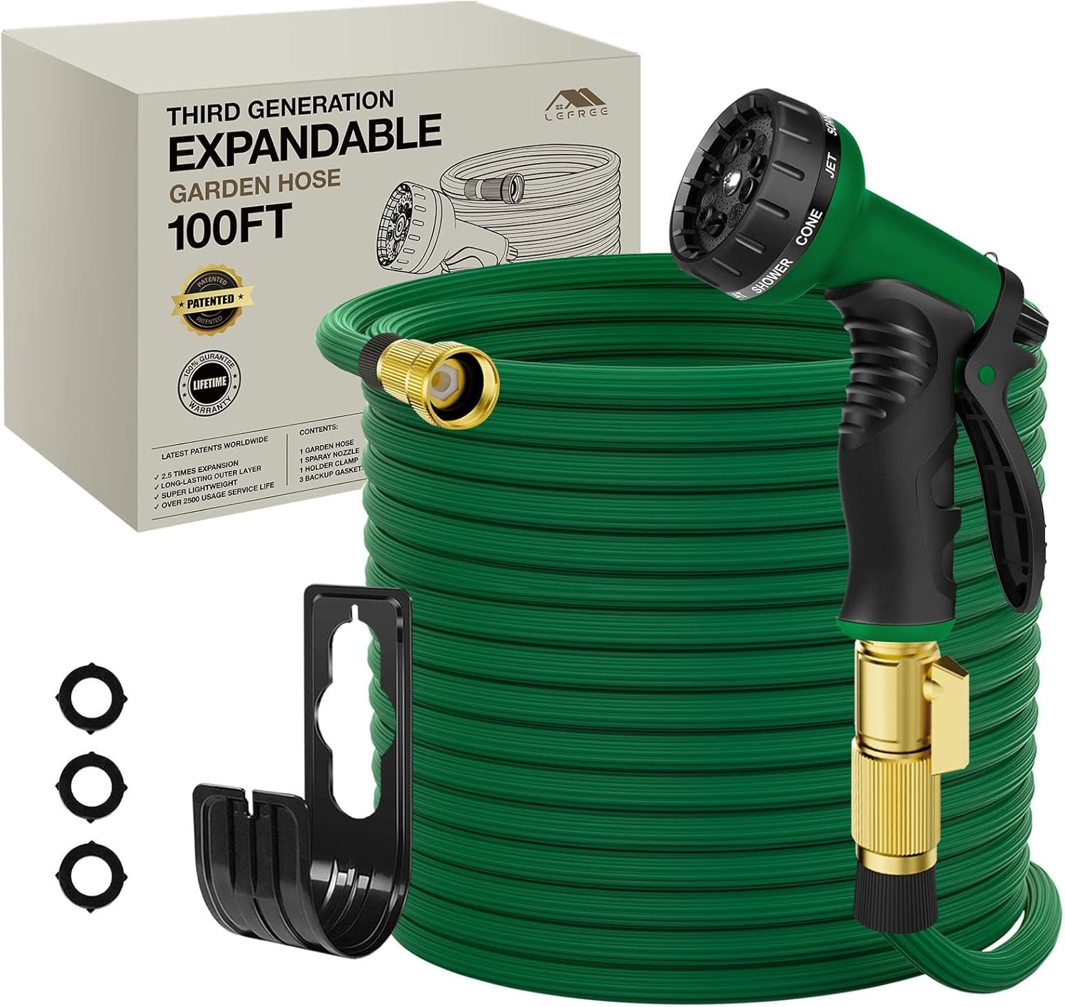 Lefree Garden Hose 100ft, Expandable Garden Hose Leak-Proof with 40 Layers of Innovative Nano Rubber - New Patented Hose with 10 Function Nozzle Sprayer, Lightweight & No-Kink Flexible Water Hose