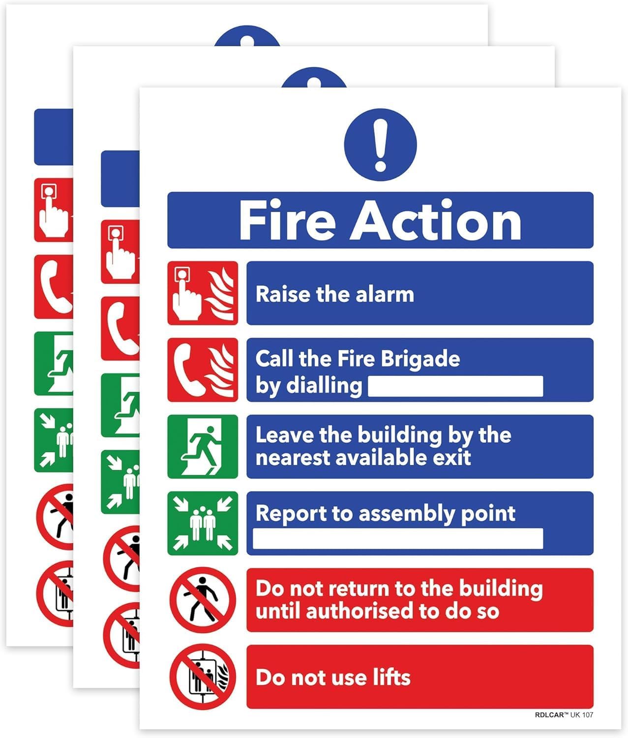 Fire Action Notice Sign - Self Adhesive Vinyl Essential Fire Safety Signs - Pack of 3, 150 x 200 Fire Action Sign - Effective and Durable for Emergency Communication
