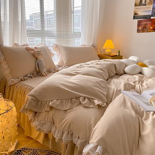 Miniatura 6 de MOOWOO Elegante juego de funda de edredón de poliéster con encaje y volantes, ropa de cama negra para niña, funda de edredón de 3 piezas con cierre