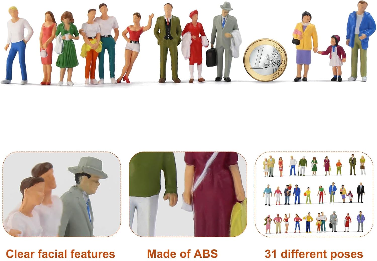 P4312 O Scale Painted Figures 30 Different Poses All Standing 1:43 O Gauge Model Trains Passengers People Model Railway for Miniature Scenes (60)