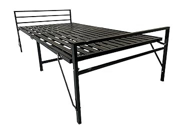 Sahni Furniture Heavy Single Iron/Metal/Steel Folding/Foldable Bed/Cot Frame with Headboard Platform Bed for diwan, Guest, Sleeping (Black Powder Coated) (6FT X 2.5FT)