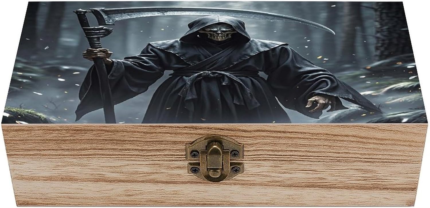 Grim Reaper Wooden Storage Box Vintage Jewelry Box
