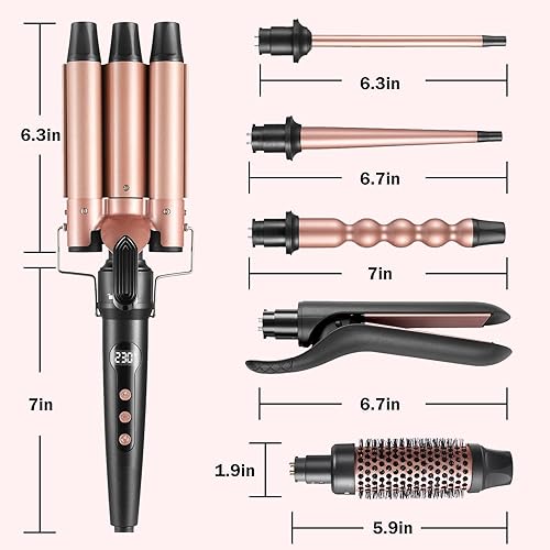 Miniatura 6 de Juego de rizador de pelo 6 en 1, rizador de pelo PTC de calentamiento rápido, herramientas profesionales de peinado de cabello, control de