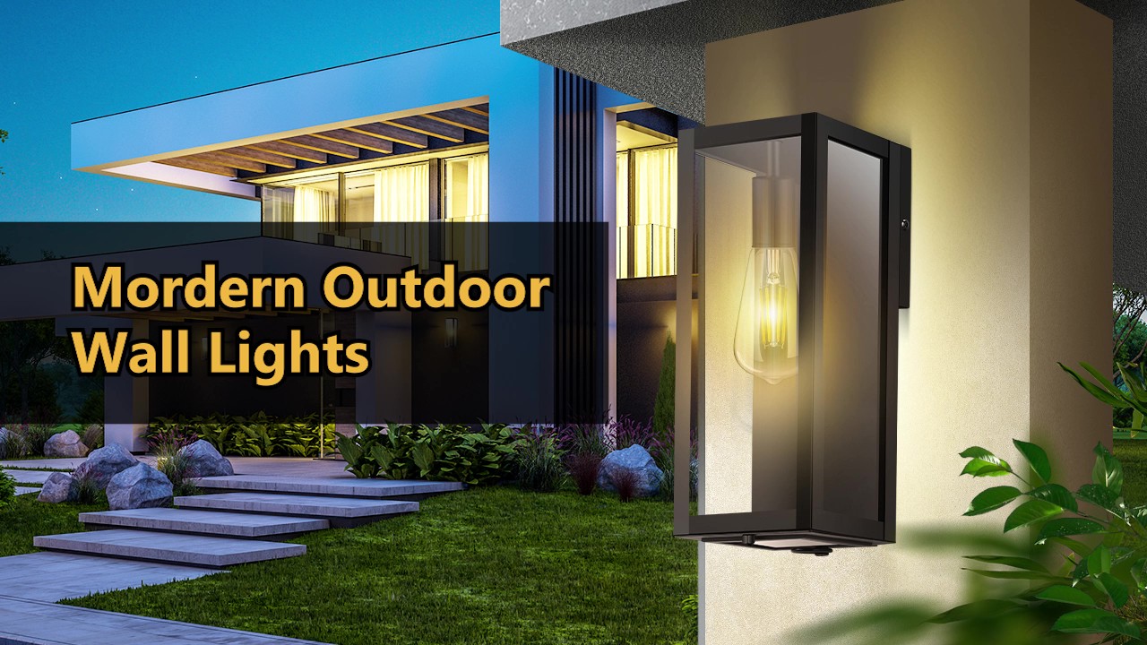 Image of Modern Outdoor Light Fixture with Closed Bottom, WaterProof Exterior Lighting Fixtures, Black Outdoor Lanterns for Porch Patio Garage Front Door Entryway,E26 Socket & Glass Shade, 2 Pack,11inch