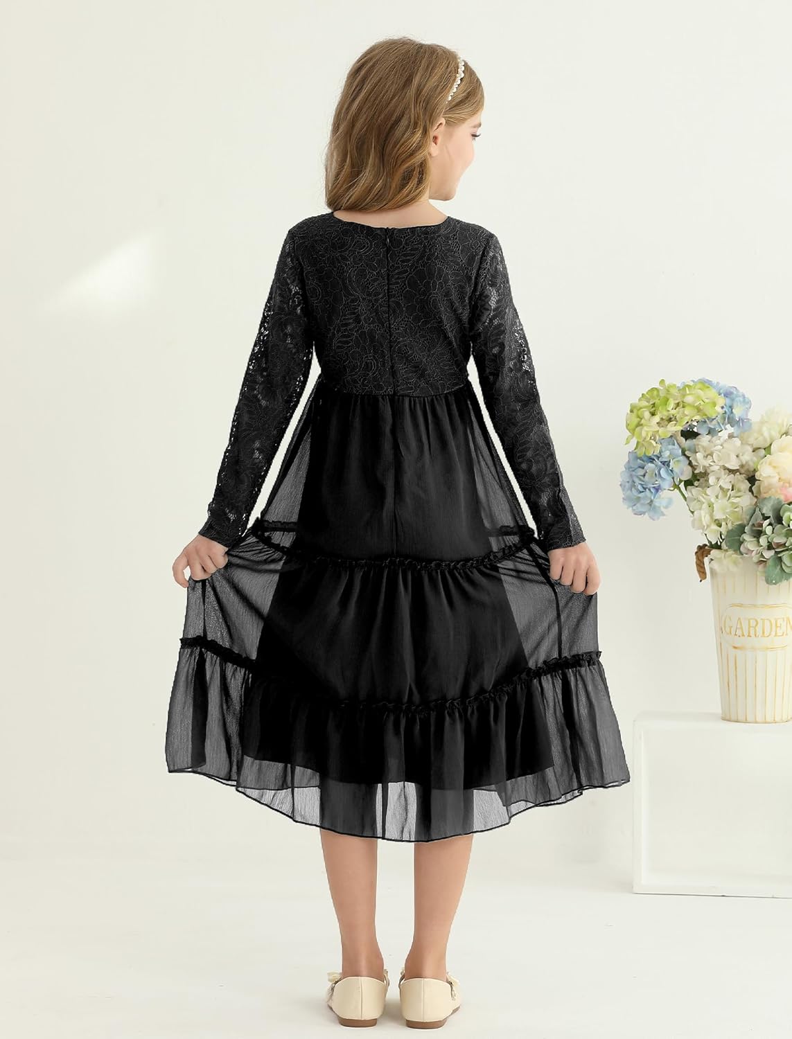 Girls Dresses Elegant Long Sleeve Lace Dress Kid Girl Clothes Size 5-11 Years - Image 4