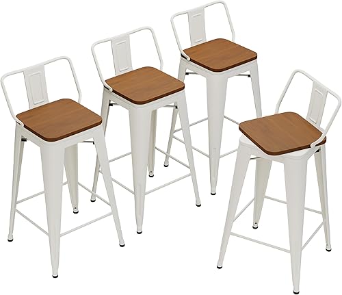 Miniatura 11 de Andeworld Juego de 4 taburetes de bar giratorios de 24 pulgadas, taburetes de bar industriales de metal (24 pulgadas, negro mate) Mate negro,Blanco