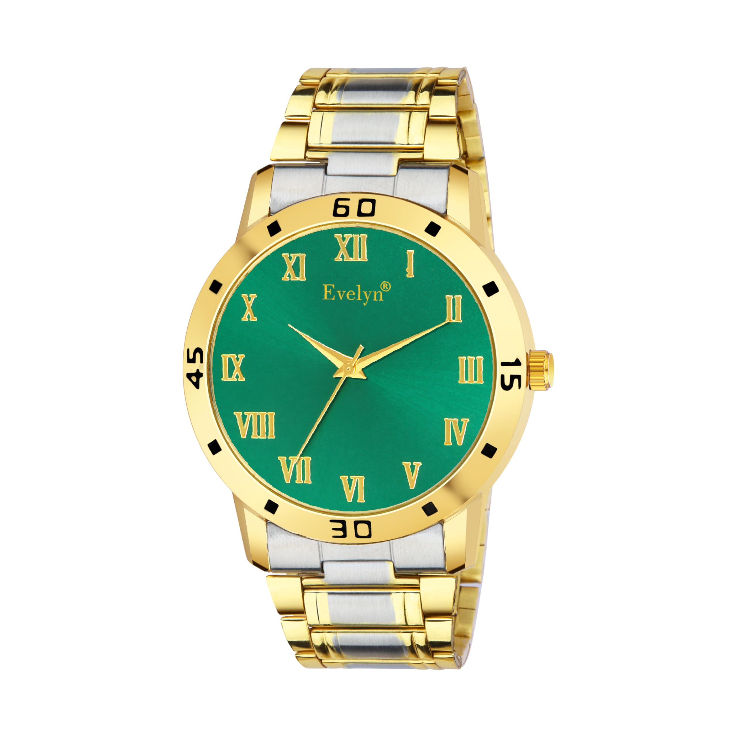 evelyn Analog Watch, Green Dial, Two-Tone Gold and Silver Bracelet, Roman Numerals-picture-4