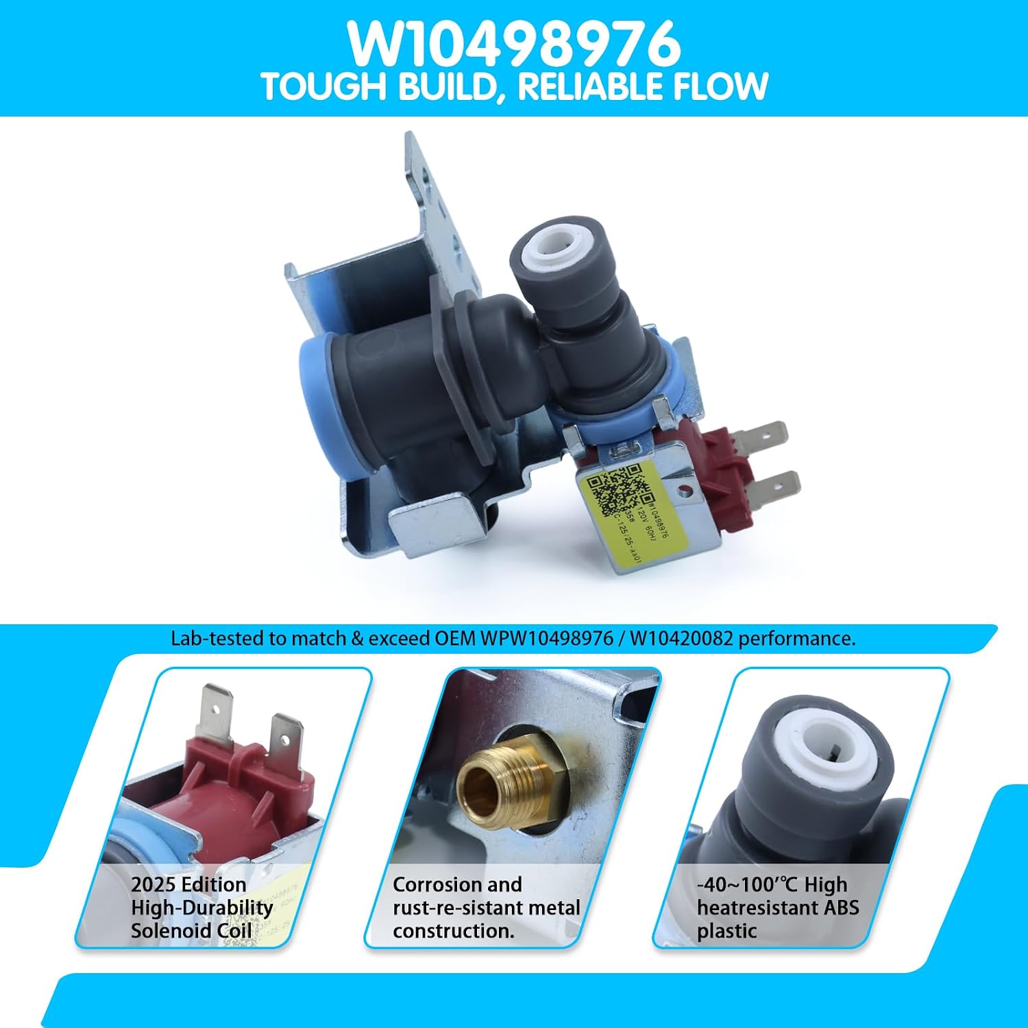 W10498976 WPW10498976 Ice Maker Water Inlet Valve – for Whirlpool Maytag Kenmore Fridge GB2 GB9 GX2 GX5 MBF MBL MBR MFF WRB WRF Series – Replaces W10420082 WP2315576 PS11755667