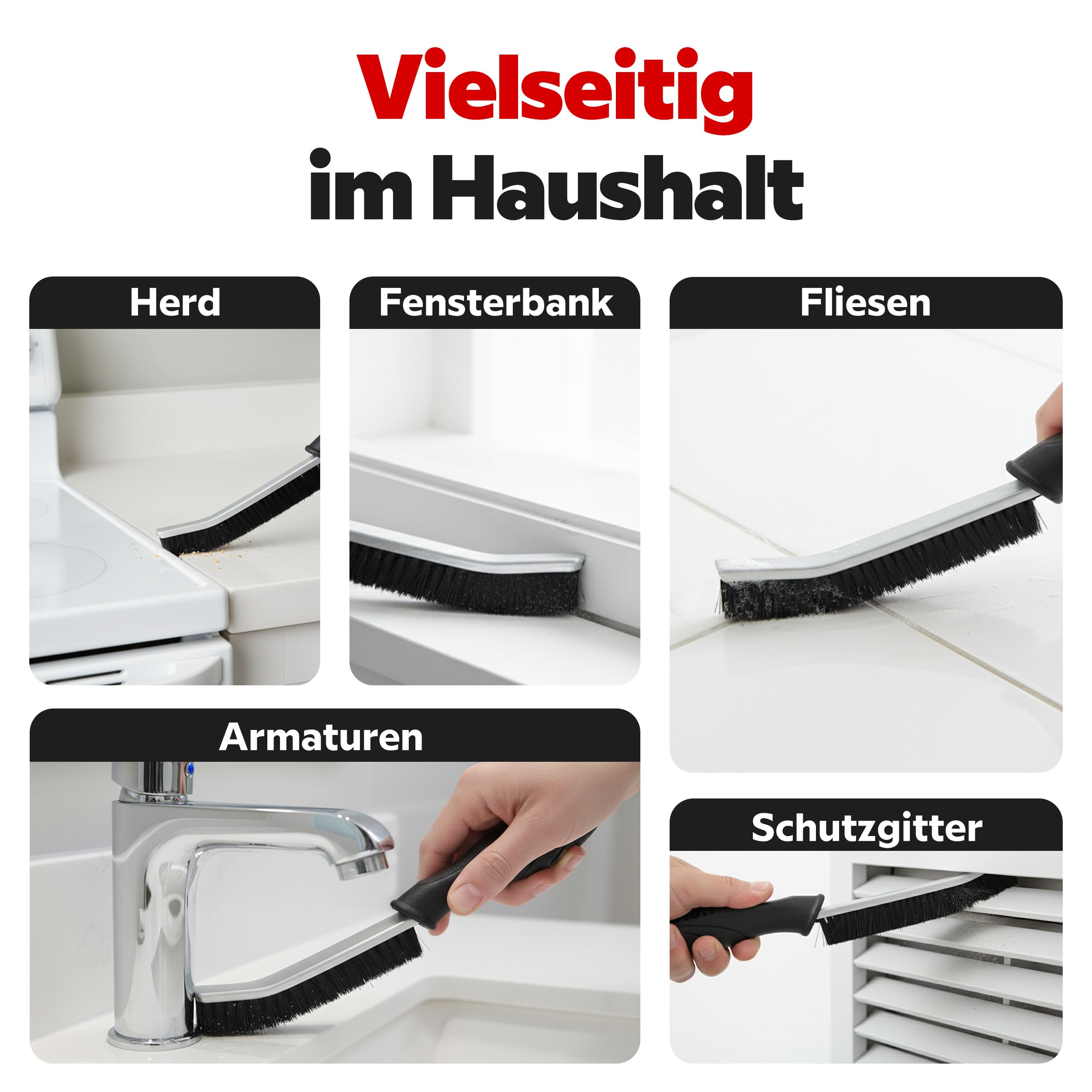ONBEST Fugenbürste 3er Set mit großem Griff | Reinigungsbürste, Fugenreiniger und Fliesenreiniger für Badezimmer, Bad und Küche, gegen Schmutz und Kalk in Fugen