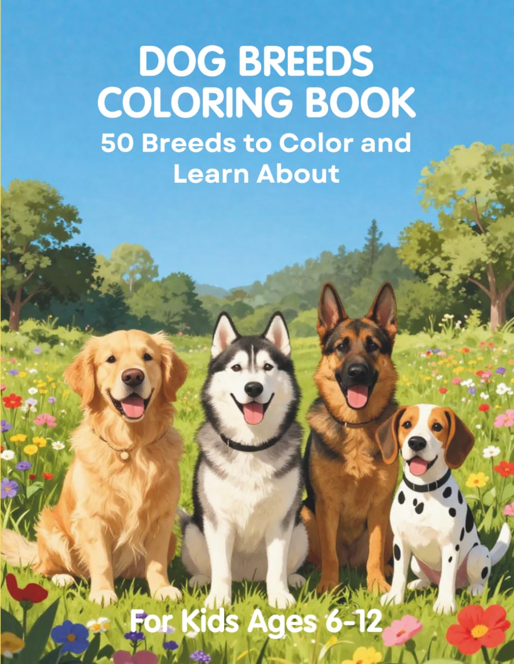 Dog Breeds Coloring Book: Learn 50 Real Dog Breeds with Names and Fun Facts