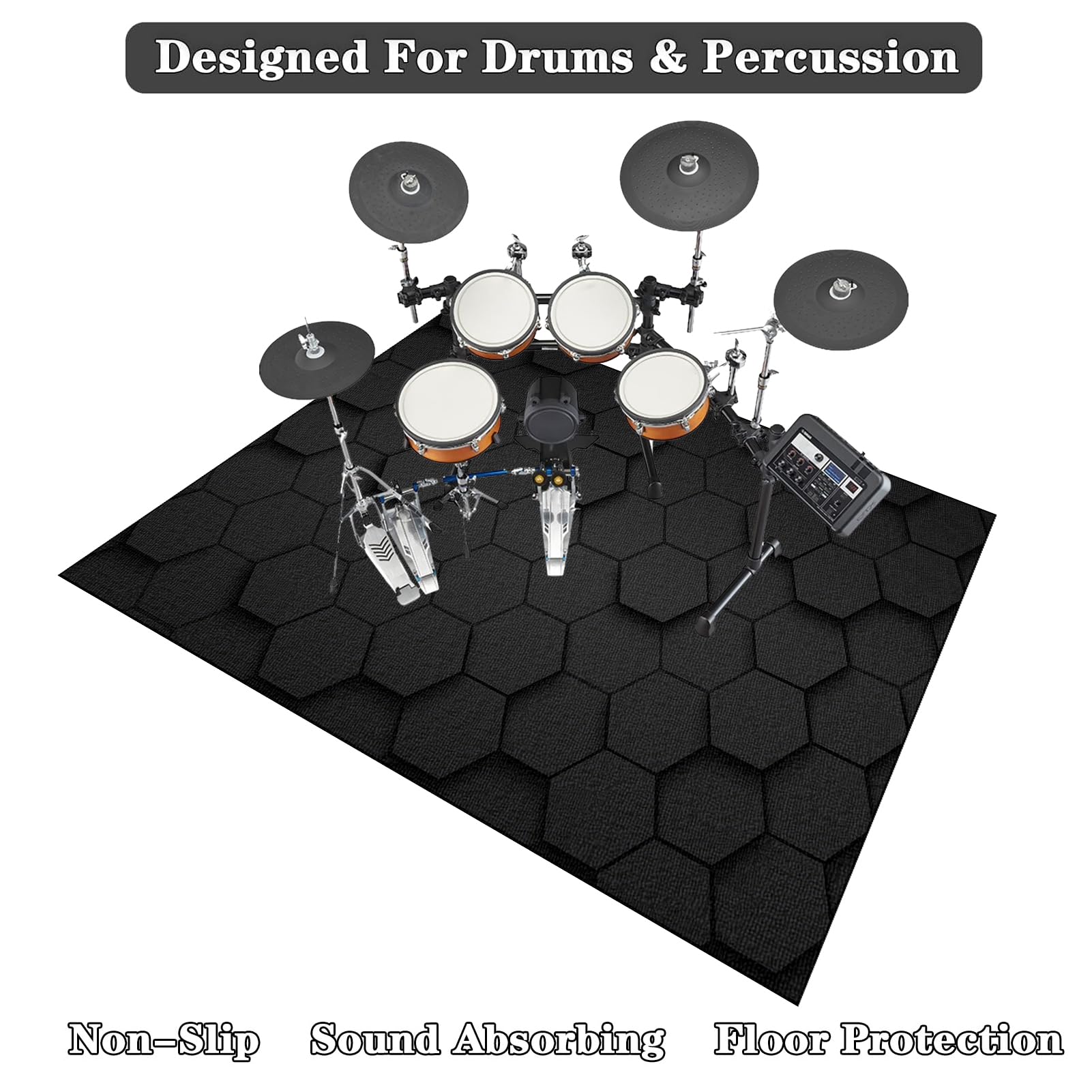 110 x 80 cm Drum Teppich Drumset Zubehör Trommel Teppiche für Drum Kits Bass Drum Snare Drum und andere Instrumente Teppich Schallschutz Teppich Dicht gewebte Oberfläche mit Rutschfeste Unterseite