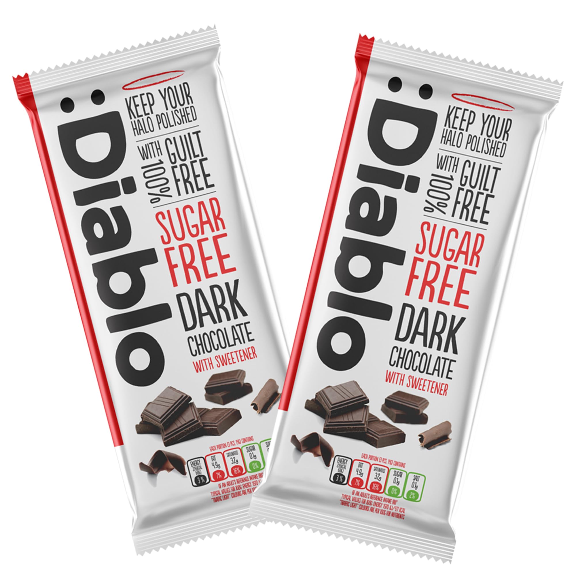 Diablo No Added Sugar Dark Chocolate Bar – Maltitol Sweetened, Low Carb & Gluten-Free Treat, Ideal Snack for All – Celebrate Any Occasion, Birthdays, Valentine’s, Anniversary – 85g, 2 Packs