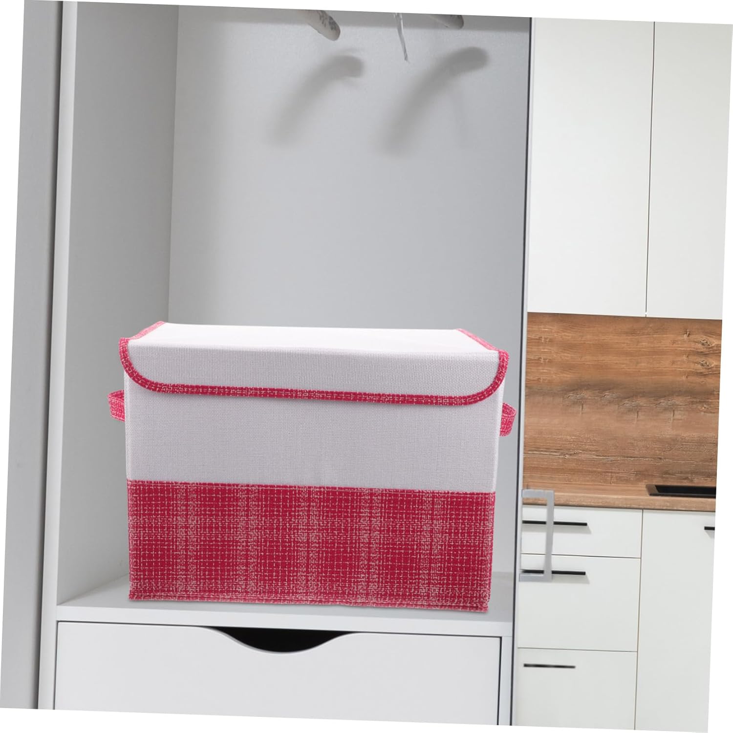 KOMBIUDA Clothes Storage Box Foldable Dual-lid Organizer for Quilts Toys and Sundries Medium Fabric for Home and Dorm Pink