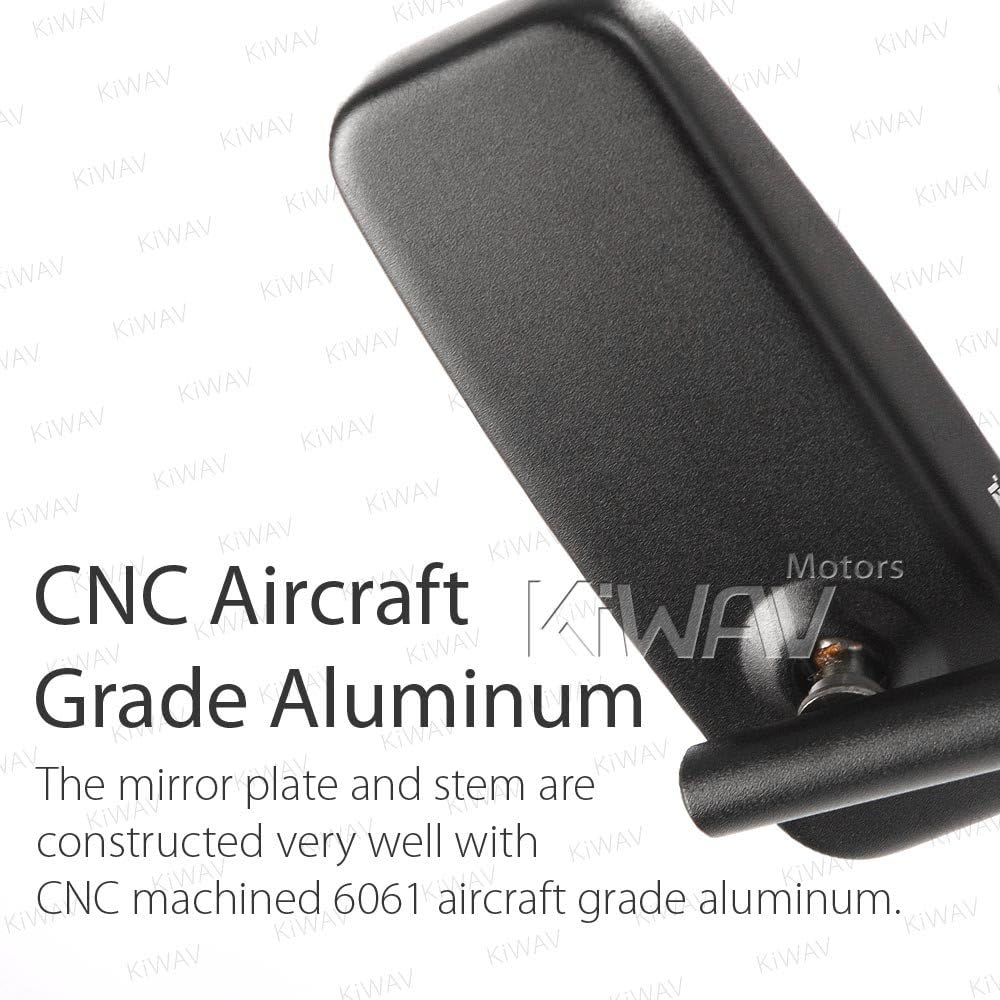 KiWAV Motorcycle Mirrors Rectangular ClassicPlus Black Convex Aspherical Anti-Glare Blue Tinted Glass Longer Stem 10mm 5/16 Inches Adapters for Cafe Racer Bobber Chopper Road Bike Pack of Pair