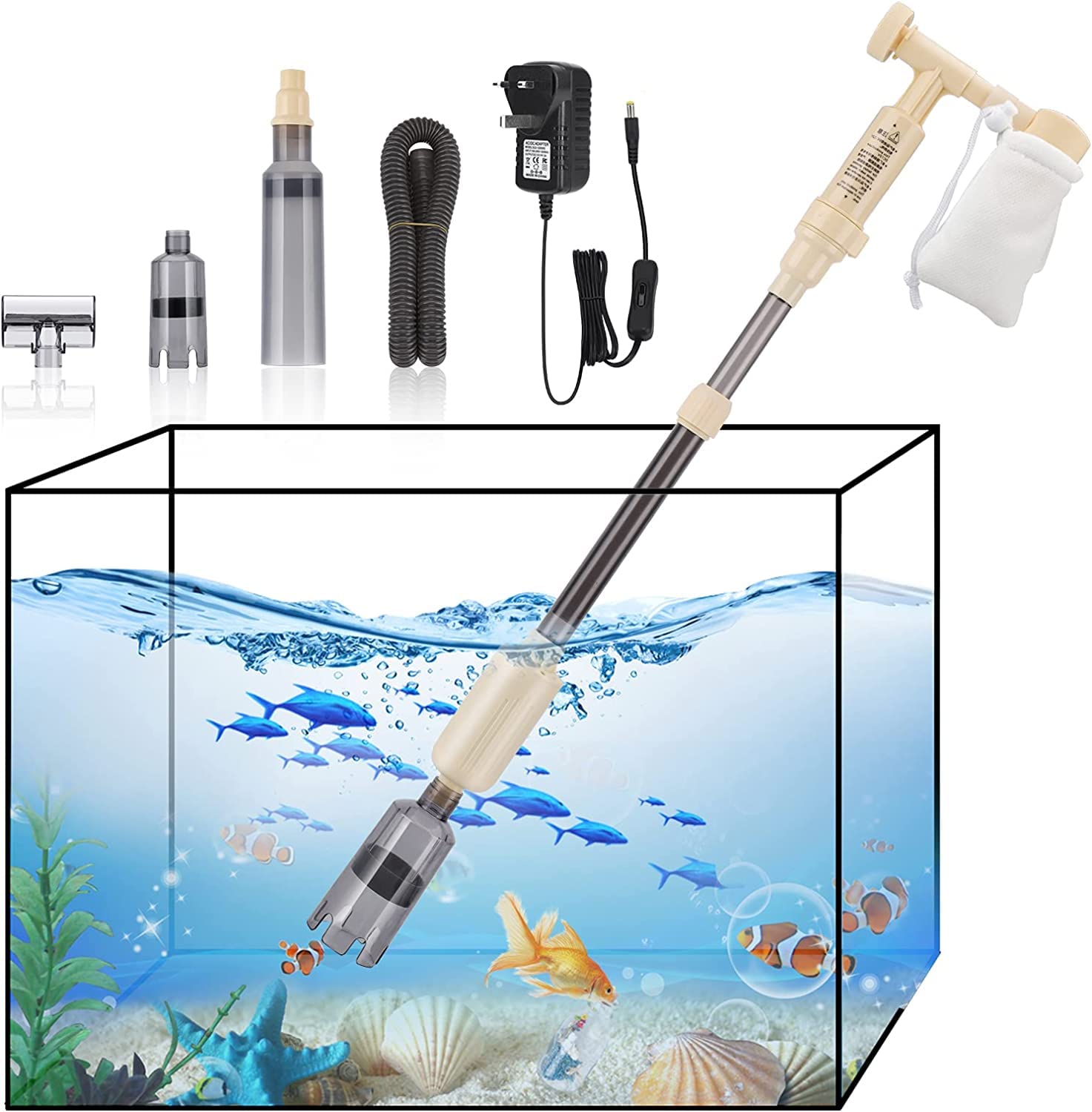 Aspirador eléctrico para acuario, con sifón para grava, ideal como bomba de agua y filtro