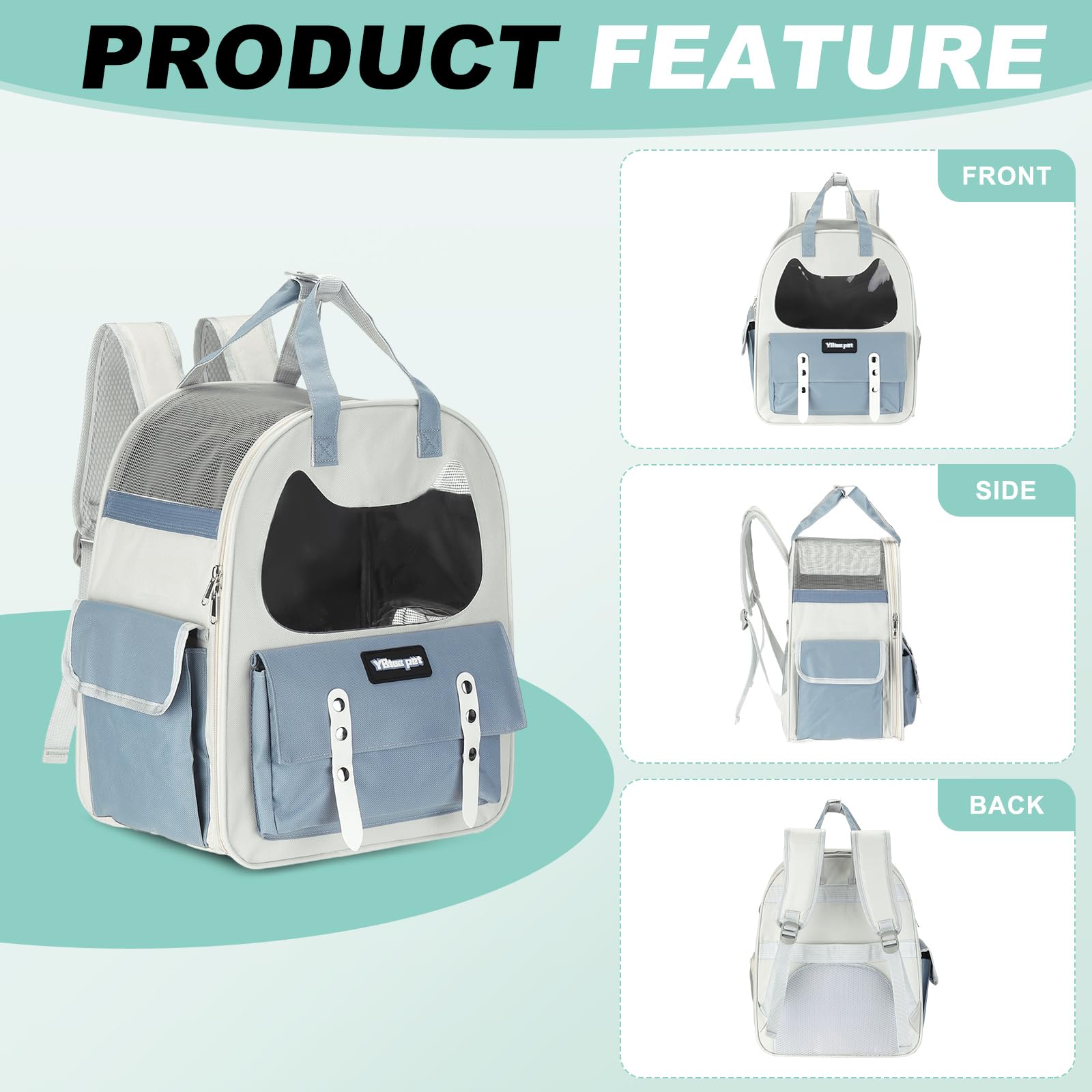 sourcing map Katzenrucksack, atmungsaktiv, Wanderrucksack, Reisetasche, Haustierzubehör für Katzen oder kleine Hunde, Welpen, geeignet für Wandern/Camping/Reisen (Blau, 30,5 x 20,3 x 35,6 cm)