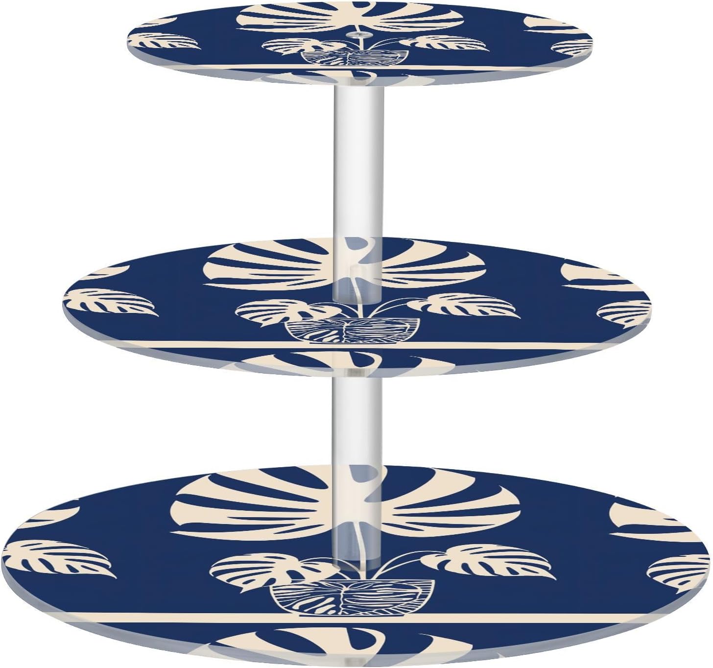 Blue Monstera 3 Tier Acrylic Cupcake Stand, Cupcake Stand for 34 Cupcakes for Weddings, Christmas,Holidays,Parties,Birthday,Printed Cupcake Tower 23102116