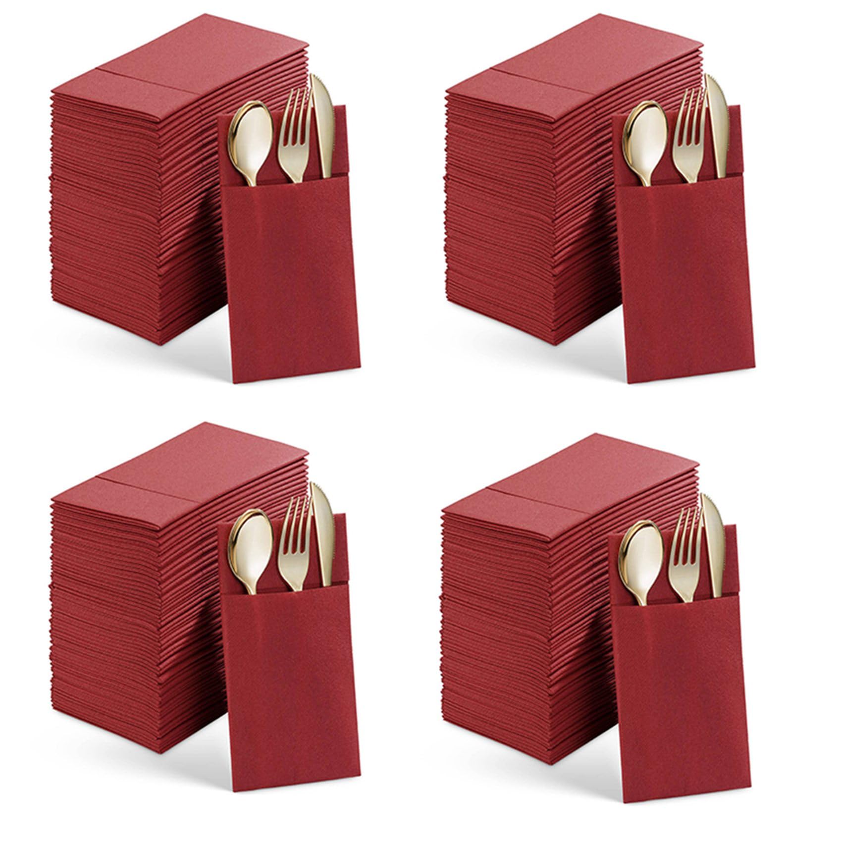 200 PièCes Serviettes de Table Jetables avec Poche à Couverts Intégrée, Tissu Pré-Plié comme des Serviettes en Papier pour FêTe de Mariage Rouge