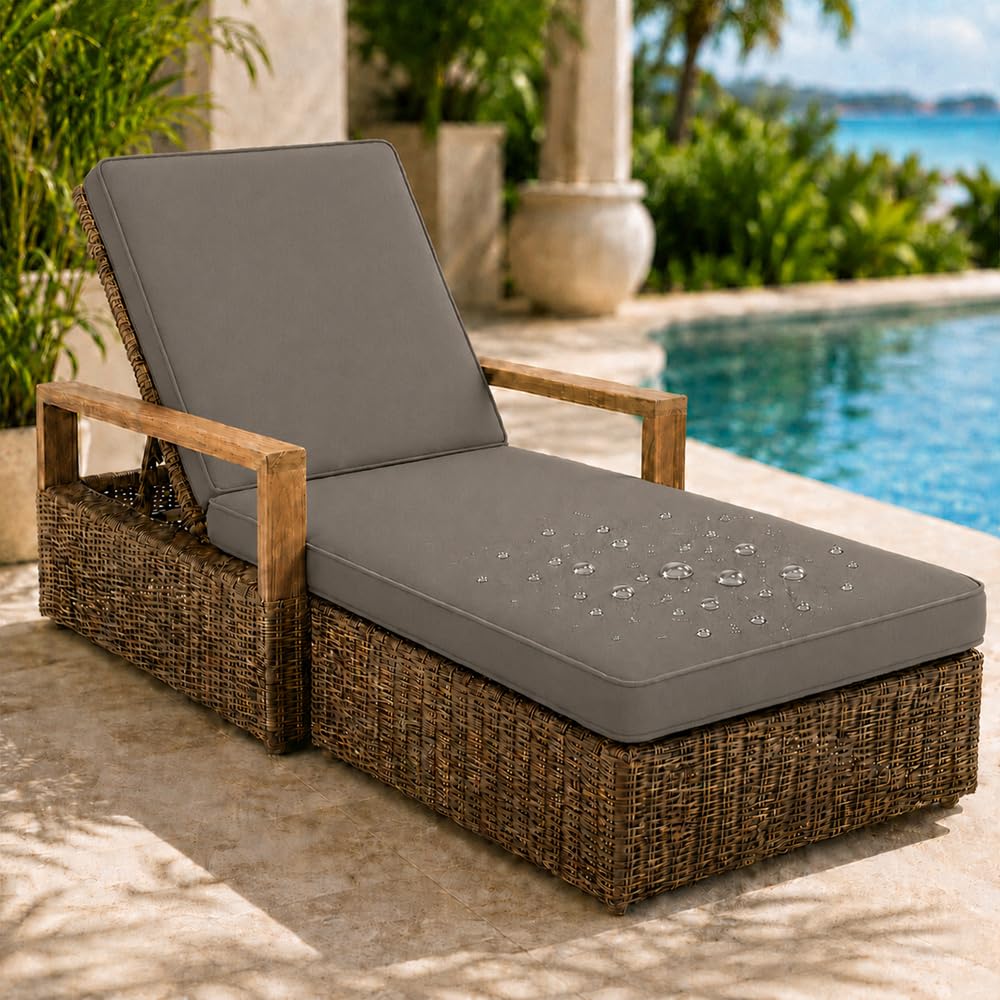 AZMAHT Sun Lounger Cushion Replacement Cushions Only, Waterproof 2 Section Lounger Cushion with Removable Cover, Anti-Slip Pad with 6 Straps for Garden Sunbed,Gray,203x66x10cm