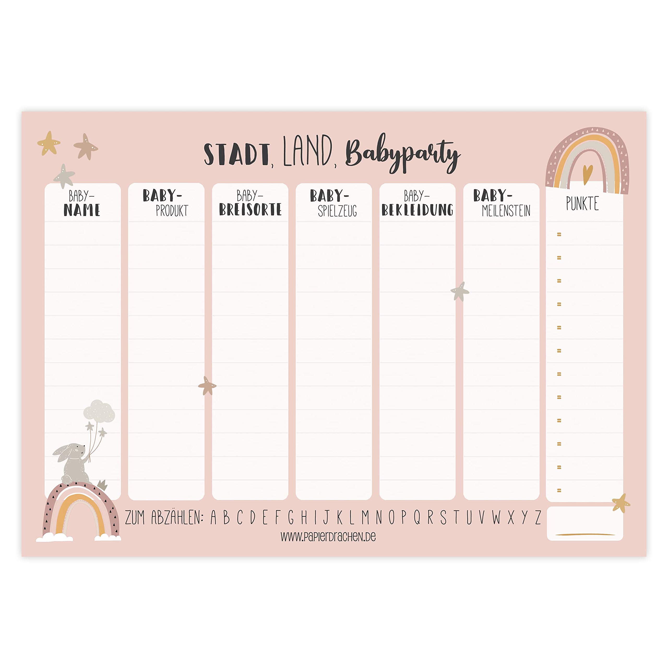 Papierdrachen Play Pad for Adults - City Country Baby Shower - Game Idea for Baby Shower for Girls - It's a Girl - 50 Sheets Each on High-Quality Paper - DIN A4