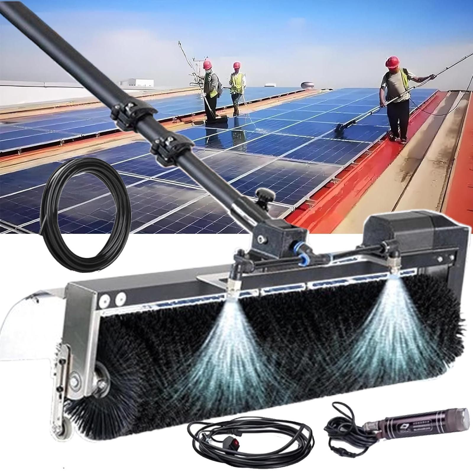 ASerZenith Electric Solar Panel Cleaning Kit, 60Cm Roller Brush, Telescopic Water Fed Pole, 150-300 Rpm, Efficient Solar Photovoltaic Cleaner For Easy Maintenance,7.5M