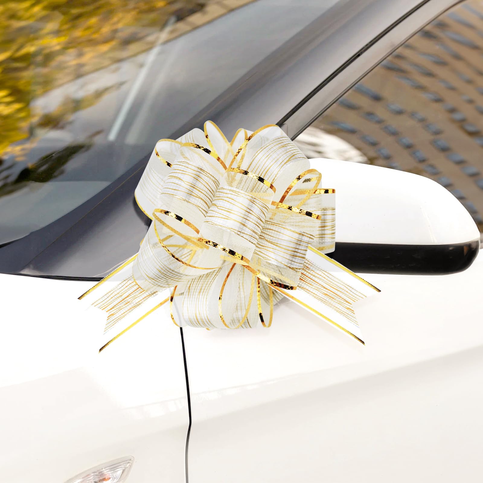 G2PLUS 12PCS Blanc Décoration Voiture Mariage - Grands Nœuds à Tirer en Ruban pour Bouquet DIY