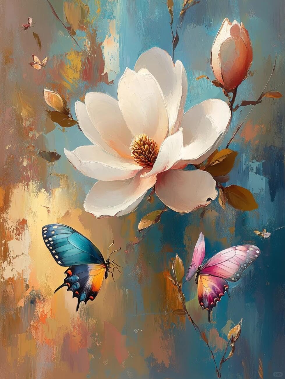 Henypt Cross Stitch Kits Magnolia Flowers and Butterflies DIY Needlepoint Set for Beginners The Elderly with Accessories Home & Leisure/Gifts 14CT 50x70cm