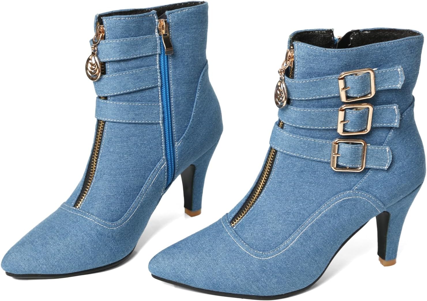 MEOTINA Gold High Heels for Women Kitten Heel Pointed Toe Short Womens Booties Buckle High Heeled Ankle Metallic Shoes - Image 4