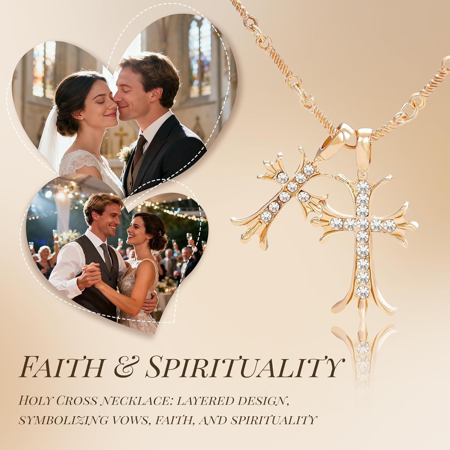 Cross Necklace 14K Gold Plated Double Cross Pendant Necklace Dainty Diamond Cross Charm Link Chain Choker Delicate Faith Jewelry Religious Gifts for Women or Friends - Image 7