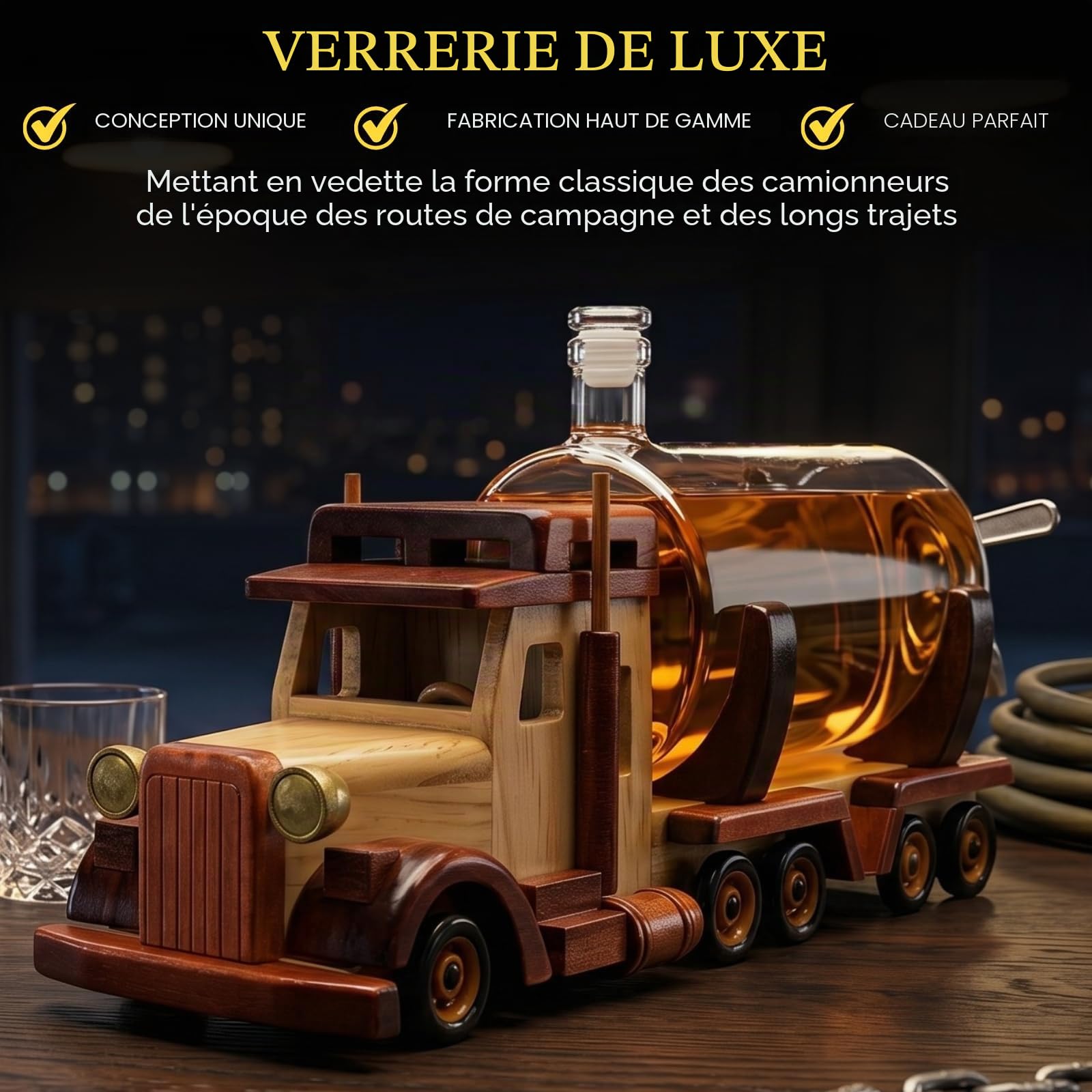 Décanteur de vin et de whisky pour vin, bourbon, scotch ou whisky, cadeau pour les pères, camionneurs, 1000 ml, 45,7 cm de long, cadeaux pour papa, lui – Cadeau de camionneur, cadeau de chauffeur de