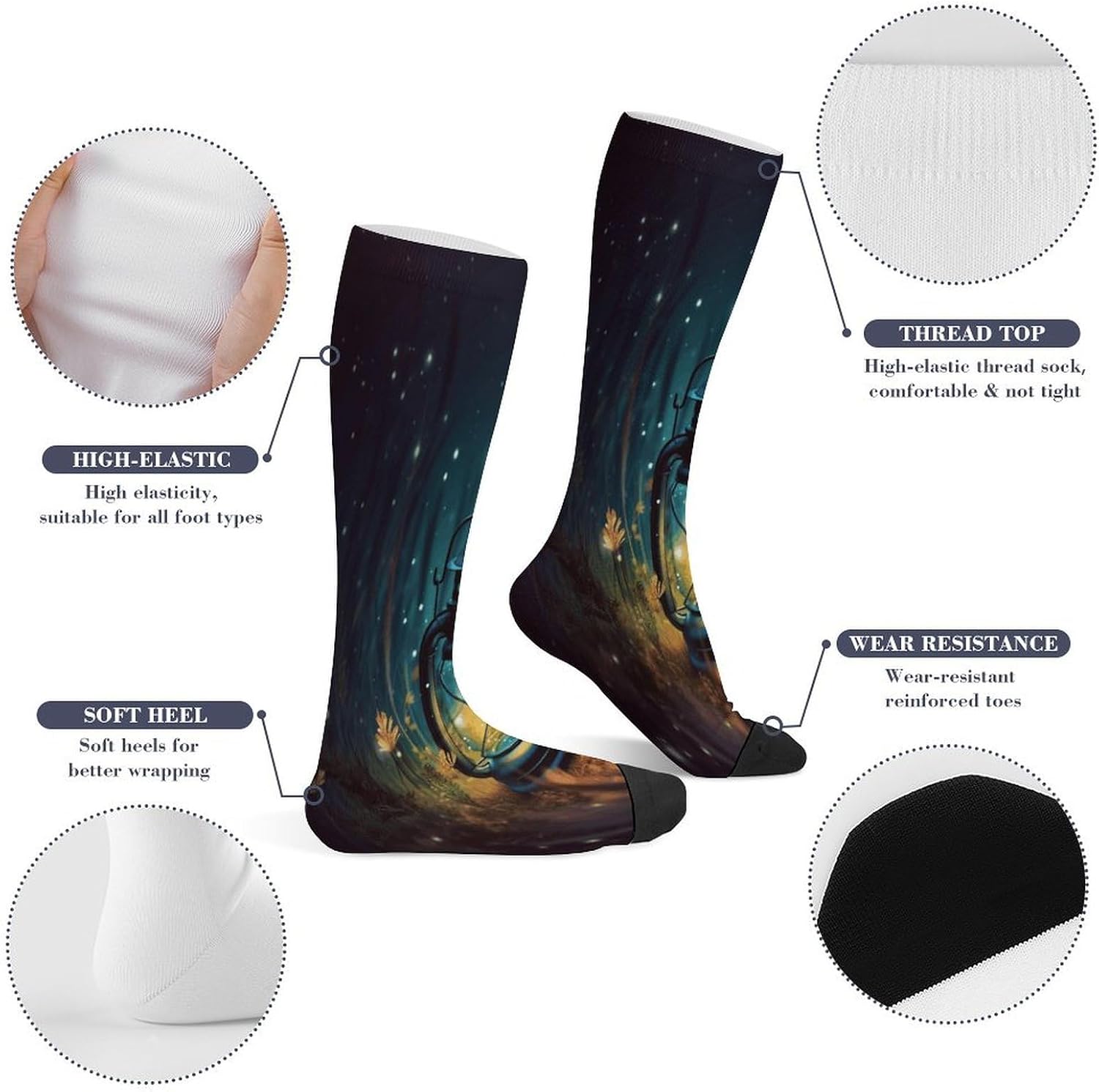 Fireflies And Lantern Compression Sock Circulation Support Socks Lightweight Knee High Tube Sock Over-The-Calf Sock for Adult