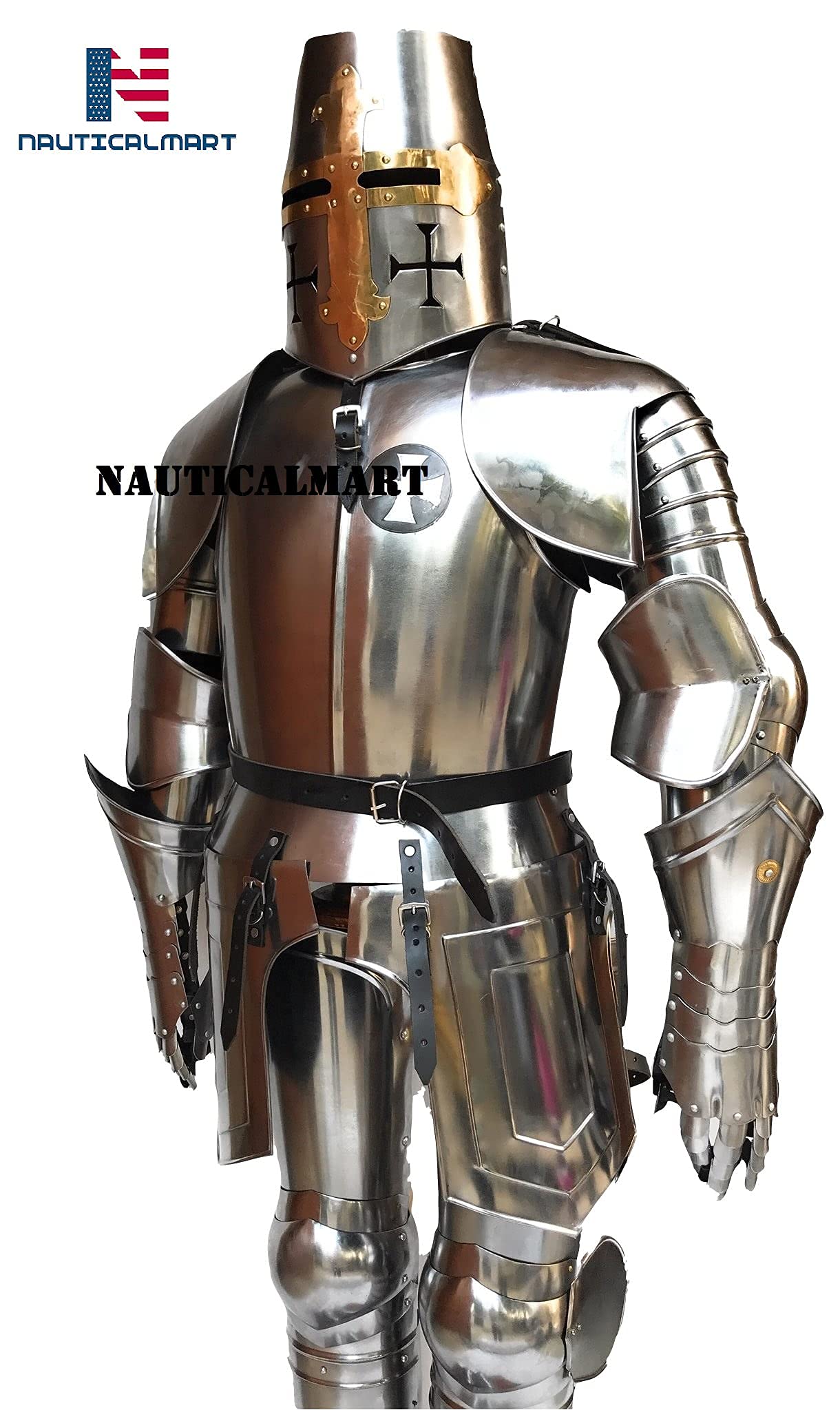 NauticalMart Medieval Knight Reenactment Steel Armour Breastplate with Close Helmet & Arm Set