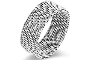 Tiffany Rings for Women: 8mm Stainless Steel Wire Mesh Simple Plain Wedding Band Ring