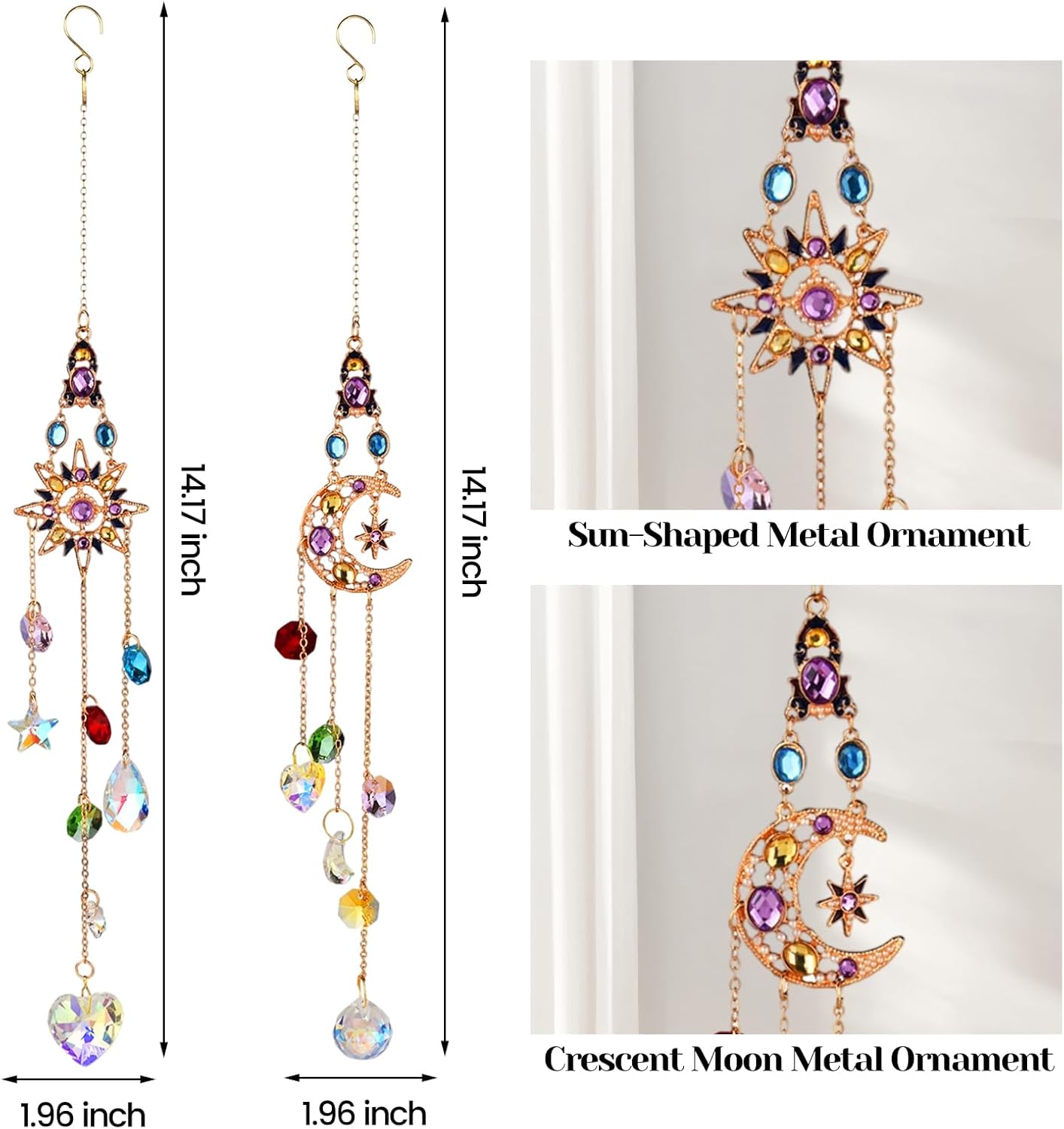 2 Pcs Crystal Hanging Ornaments, Sun & Moon Crystal Suncatcher, Hanging Crystals for Decoration, Window Ornament, Home Decoration, Ideal Gift - Image 4