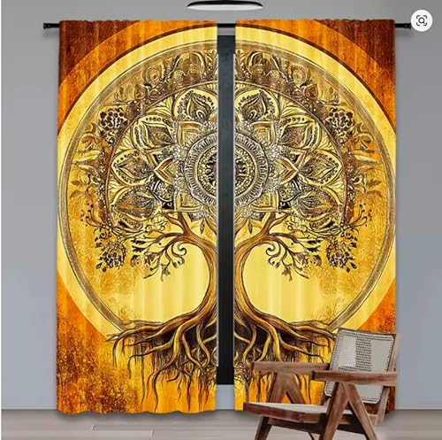 Cortinas Opacas 2 Piezas para NiñOs Dormitorio 70x110cm(AnxAl) 3D Estampado Tótem del árbol de la Vida Cortinas Termicas Aislantes con Argollas Reduccion Ruido para SalóN