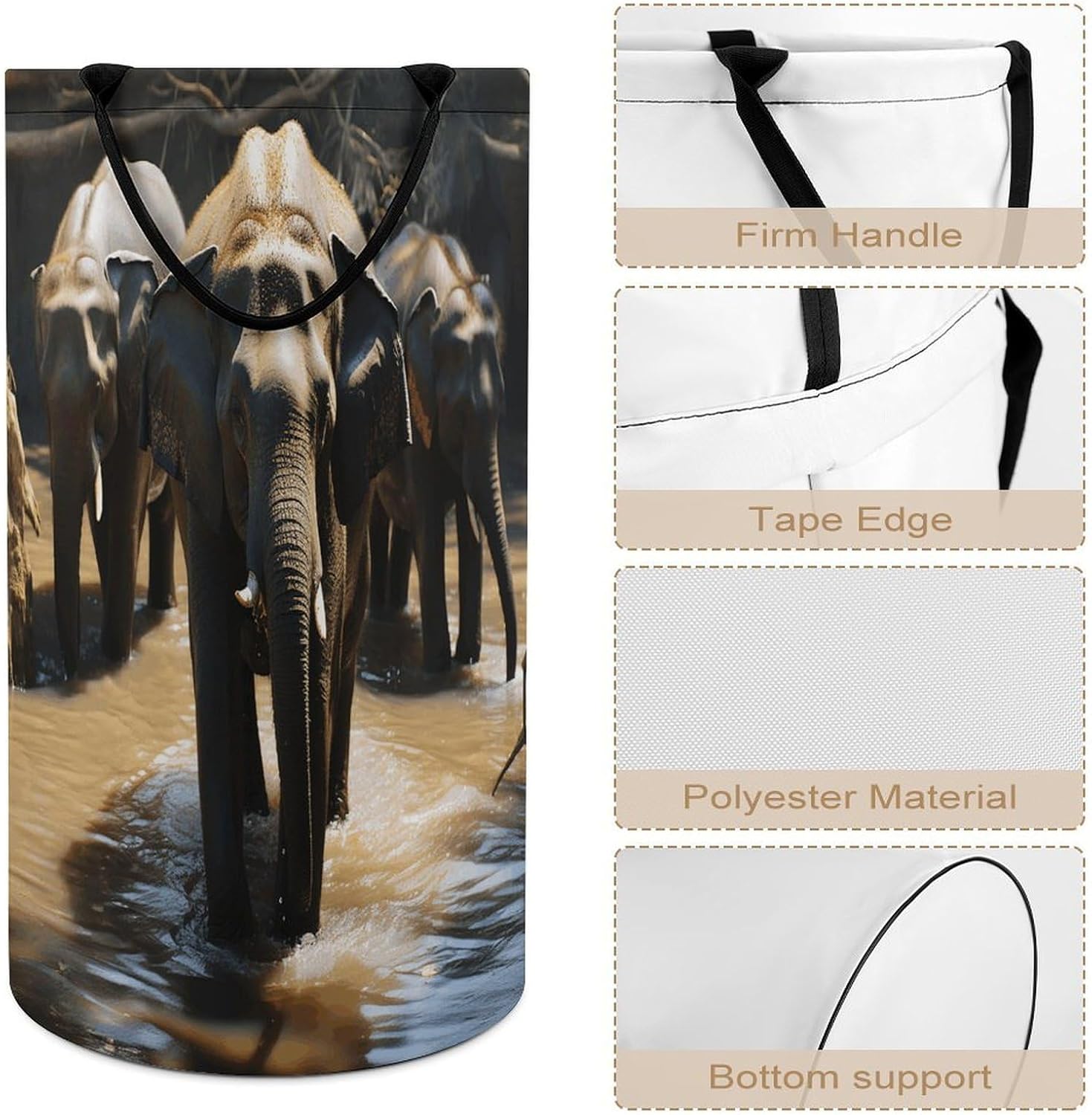 Elephant Drinking Water Laundry Hamper Large Collapsible Laundry Basket with Handles Waterproof Clothes Hamper Portable Dirty Clothes Basket for Bedroom Laundry Room Closet Bathroom