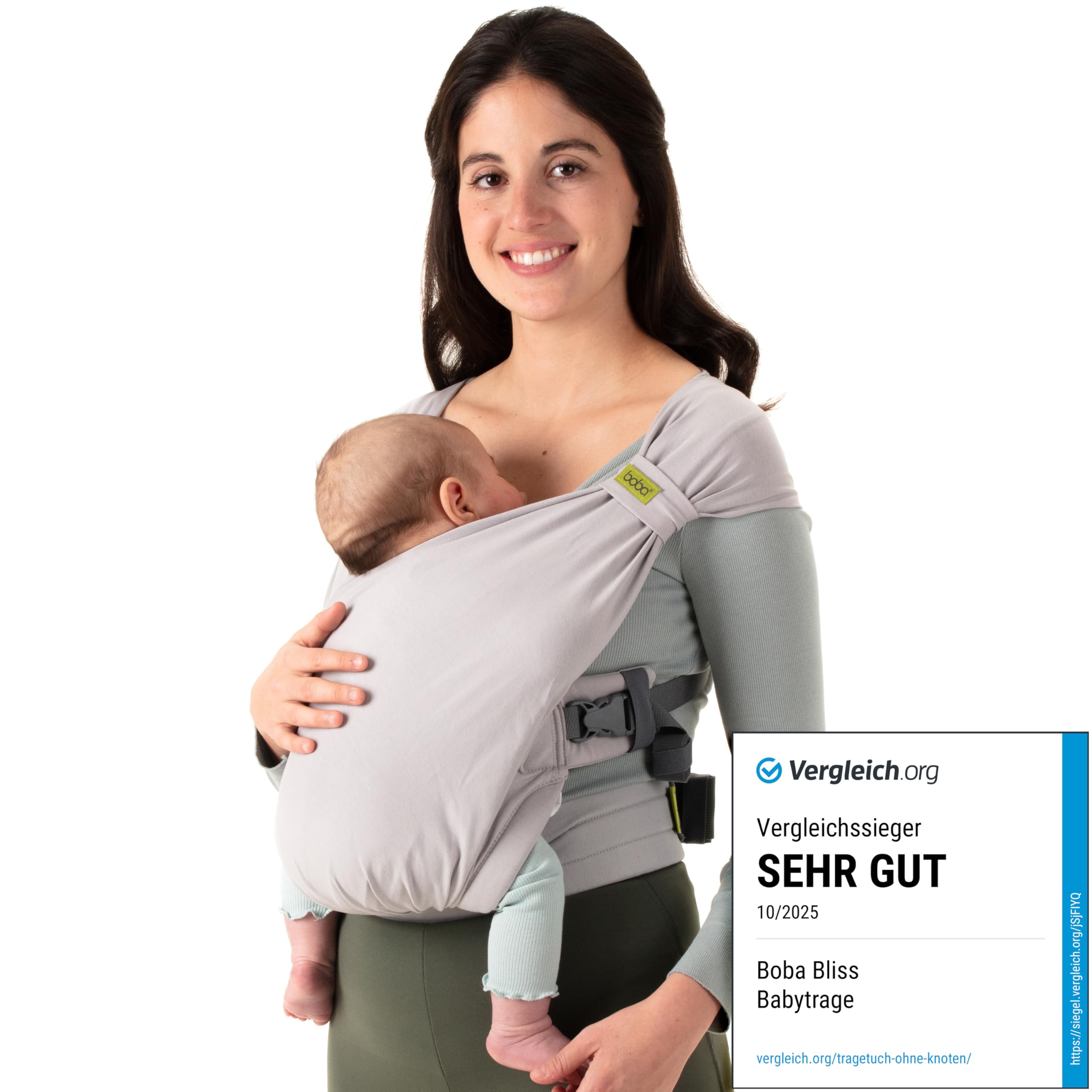 Boba Bliss Babytrage Neugeborene ab Geburt bis 16 kg - 2-in-1 Baby Carrier & Baby Tragetuch Ohne Binden & Knoten, Hüftfreundliche Babytrage ab Geburt, Weiche & elastische Baby Trage (Grau)