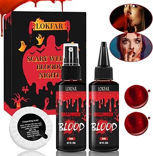 3PCS Halloween Fake Blood Makeup Kit, Fake-Blood Spray 50ML + Dripping Blood 50ML + Cleansing Soap, Fake-Blood Washable for Clothes Face Zombie Monster Vampire Cosplay SFX Makeup (Dark + Dark)
