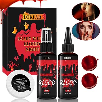 3PCS Halloween Fake Blood Makeup Kit, Fake-Blood Spray 50ML + Dripping Blood 50ML + Cleansing Soap, Fake-Blood Washable for Clothes Face Zombie Monster Vampire Cosplay SFX Makeup Dark + Dark