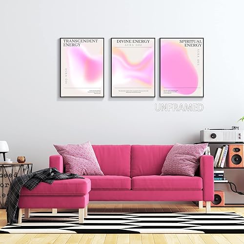 Miniatura 8 de 3 piezas de lienzo de energía de aura degradado rosa, arte de pared, afirmaciones positivas trippy, pósteres estéticos modernos y minimalistas con