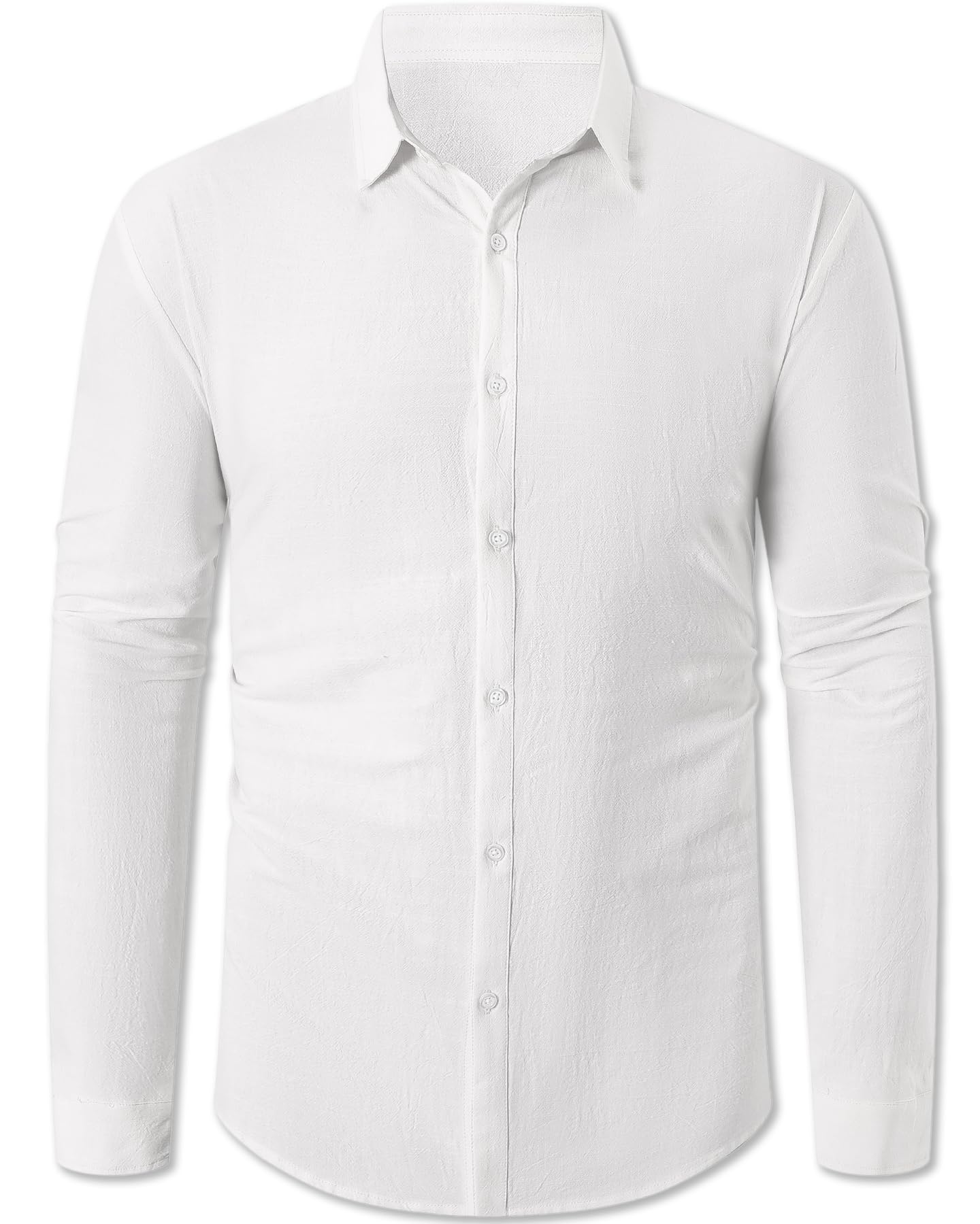Cromoncent Camicia casual da uomo a maniche lunghe in cotone lino a maniche corte con bottoni, L Bianco, M